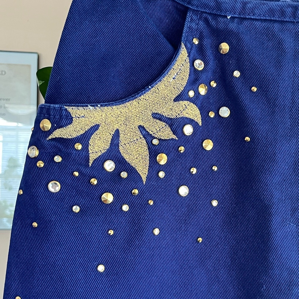 Monique Jeans Blue and Gold Embellished Women's Pencil Skirt - Picture 2 of 15